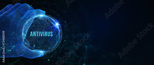 Antivirus Cyber security Data protection Technology concept on virtual screen. 3d illustration