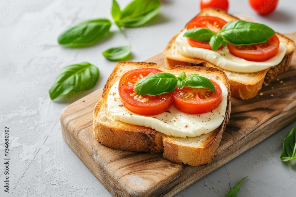 Delicious caprese sandwiches with fresh ingredients on a serving board