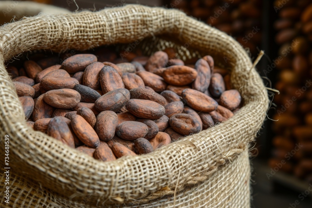 Full jute bag of cocoa beans