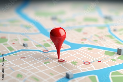 3D Map travel location. Locator mark of map and location pin or navigation icon sign on background with search. Locator mark of map and location pin or navigation icon, Ai generated