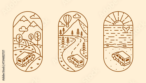 beautiful nature line art illustration vector