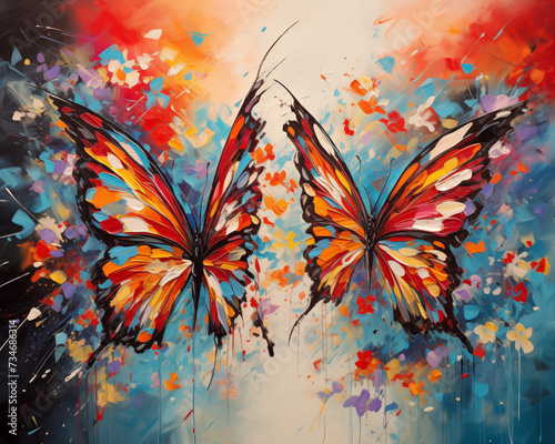 Watercolore painting of pair of butterfly. Butterflies are often used in love stories. and improving and  promoting luck. Used for making posters, postcards, brochures and wallpaper. © ongart
