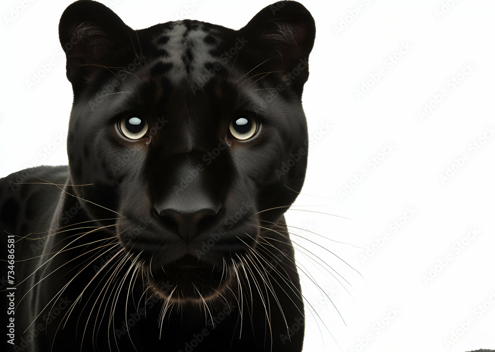 Snarling Black Panther on white backdrop ai generative