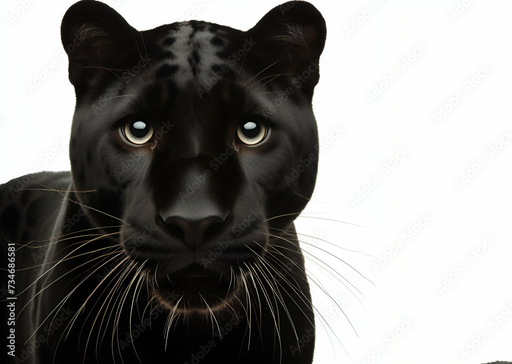 Fototapeta premium Snarling Black Panther on white backdrop ai generative