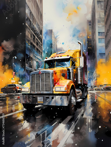 Illustration d un gros truck am  ricain dans un beau paysage