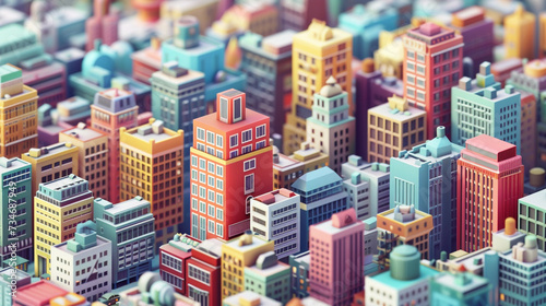 A unique city skyline with a geometric touch depicting simple yet realistic buildings and streets as a 3D rendered backdrop background