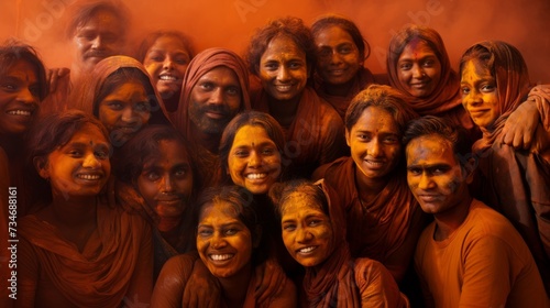 Indian family celebrating Holi together with colour