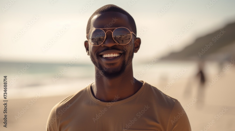 Man in Sunglasses Standing on Beach