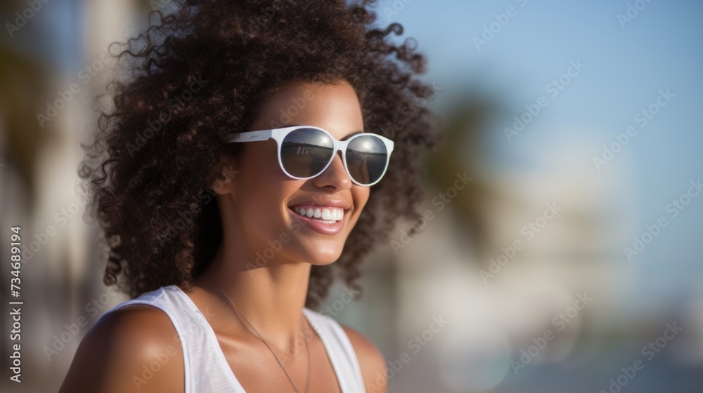 Woman in Sunglasses and White Tank Top