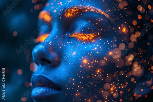 Glowing Blue Eyes and Neon Lights: A Futuristic, Ethereal Portrait Generative AI