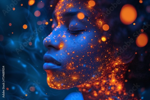 Glowing Beauty: A Blue Moonlit Night Generative AI