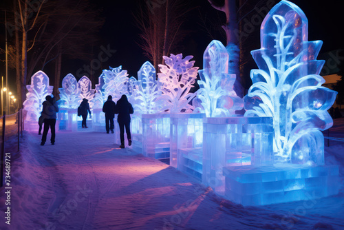 Winter Night's Illumination: A Stunning Celebration of Light and Snow in Harbin, Heilongjiang photo