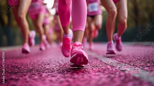 Pink Power: Women Running in Pink Shoes for Breast Cancer Awareness Month Generative AI