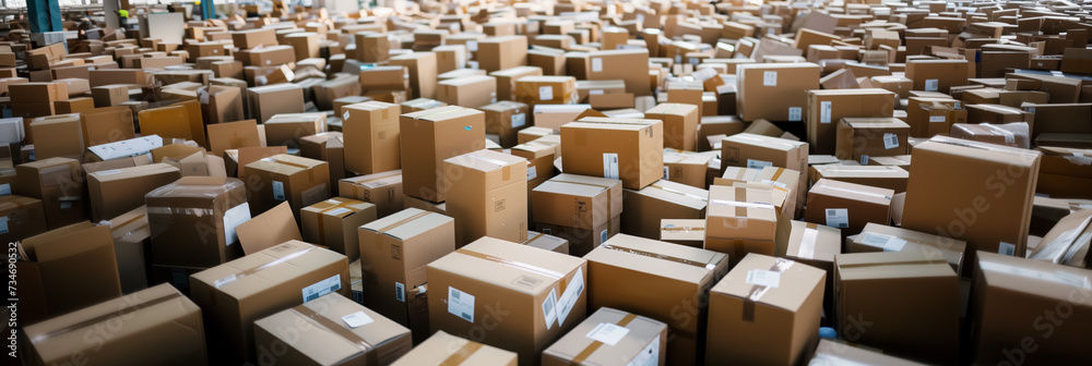 Fototapeta premium Endless cardboard boxes in a warehouse.