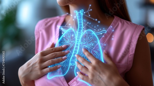 Glowing Lungs: A Radiant Display of the Respiratory System Generative AI