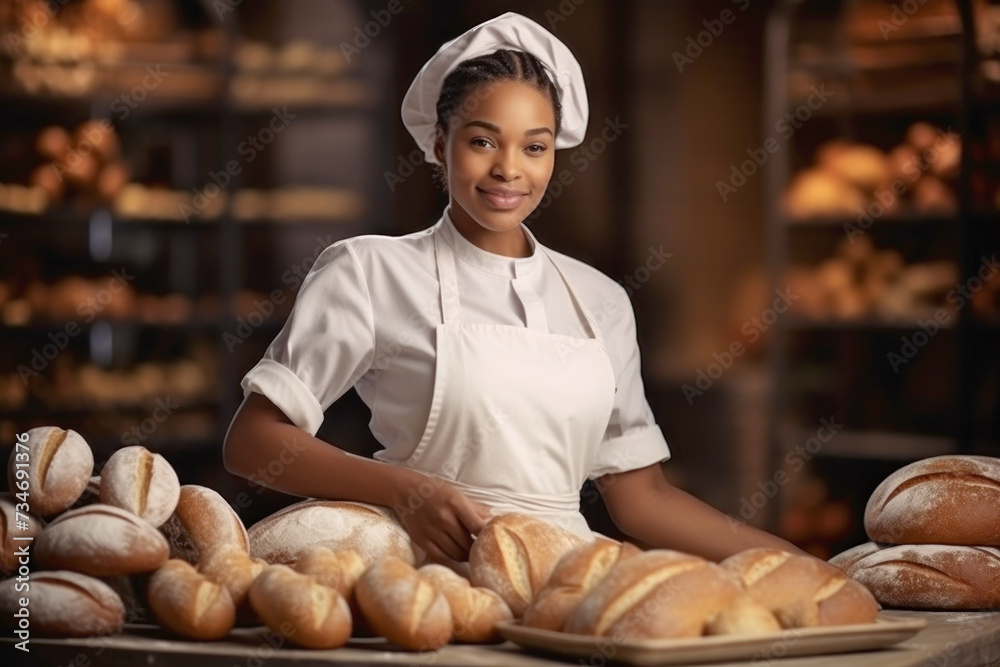 Woman Working in Bakery Making Bread Woman Working in Bakery Making Bread
