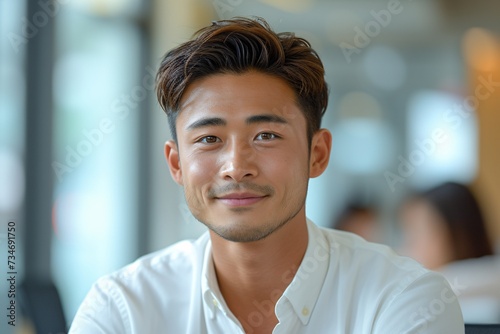 Smiling Asian Man in White Shirt and White Collar Generative AI
