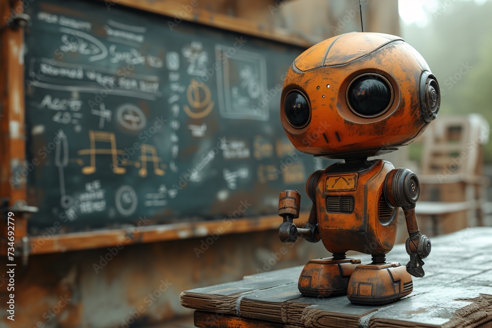 Orange Robot with Calculator Eyes Generative AI