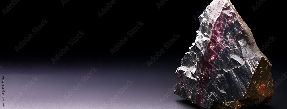 Yttrocerite is a rare precious natural stone on a black background. AI generated. Header banner mockup with space.