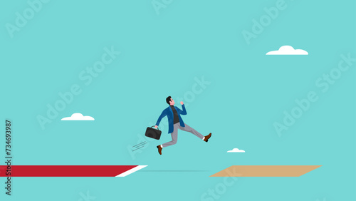 effort to achieve business target or goal, ambition to win the business competition, strive to do better to achieve career success, businessman long jump to winning new record vector illustration