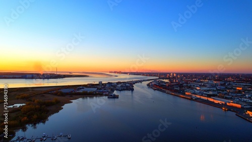 Bremerhaven - Northern Germany - Aerial view in the sunset