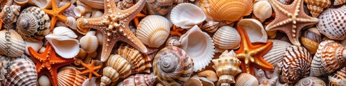 Seashells long wide background.