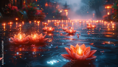 Floating Lights and Lotus Flowers: A Magical Nighttime Experience Generative AI