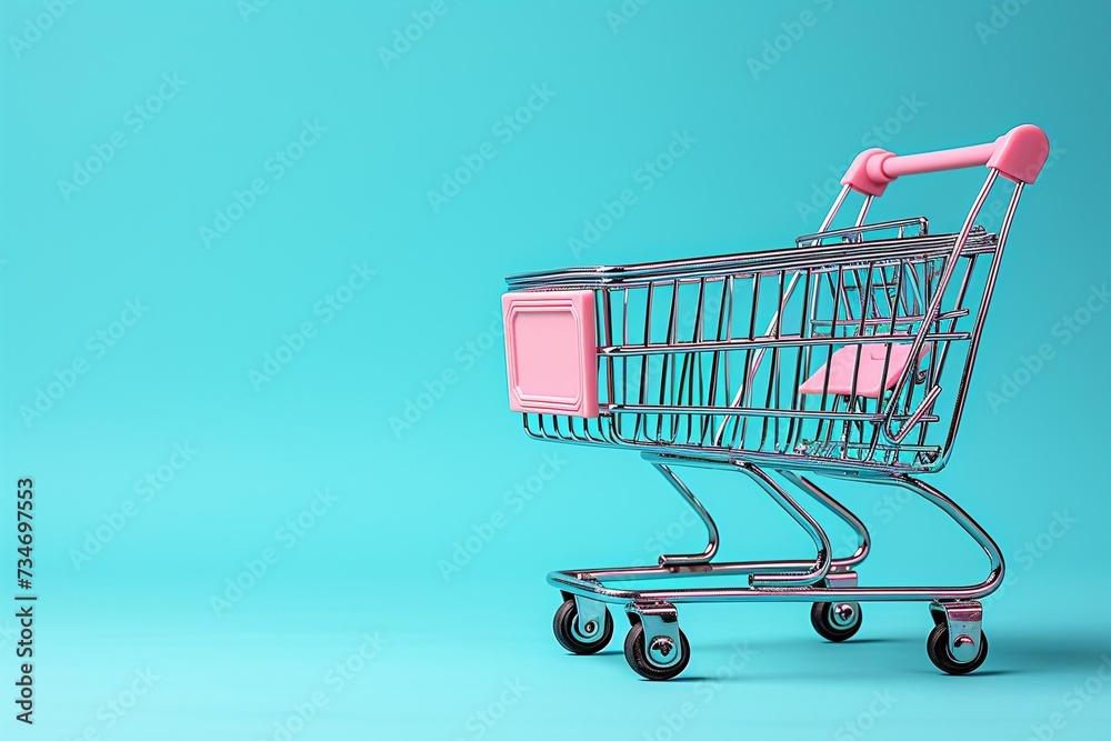 Pink Shopping Cart on a Blue Background: A Monthly Event Must-Have Generative AI