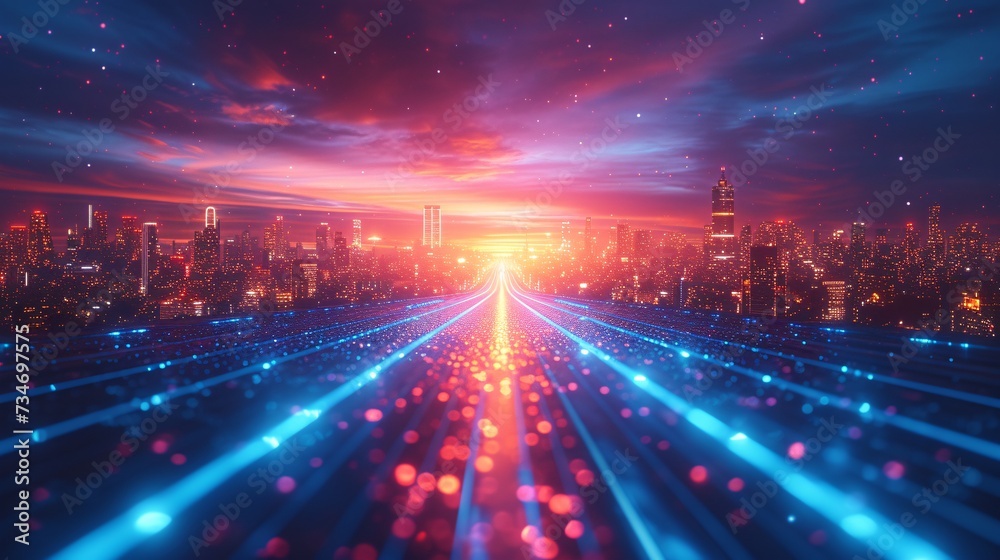 Neon Cityscape: A Glowing Tunnel of Lights in the Sky Generative AI