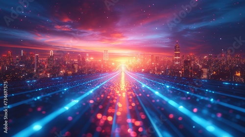 Neon Cityscape: A Glowing Tunnel of Lights in the Sky Generative AI