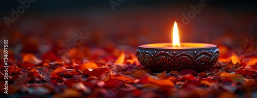 Fall Leaves and a Lit Candle: A Cozy Autumn Evening Generative AI