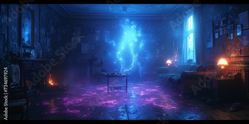 Purple Lightning Bolt in a Dark Room  A Futuristic  Neon-Inspired Scene Generative AI