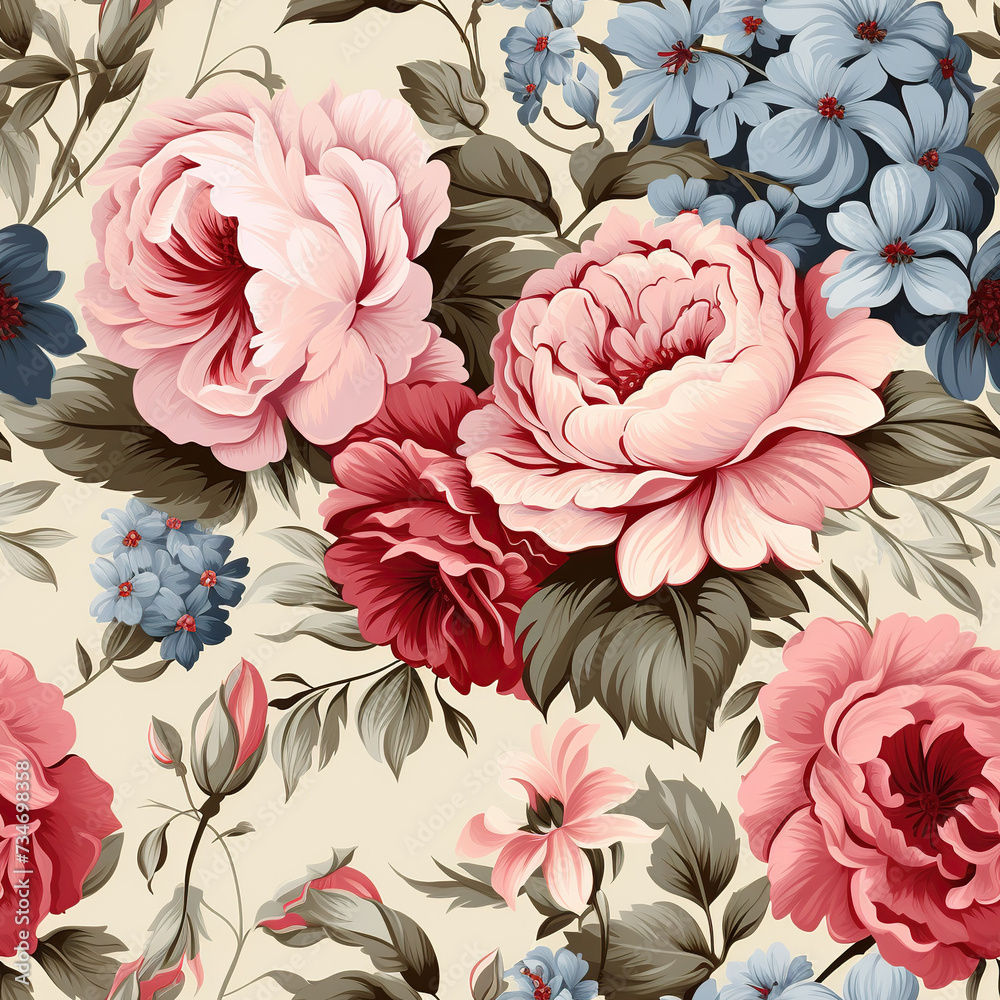 Seamless pattern vintage floral illustration for print and textile sublimation design