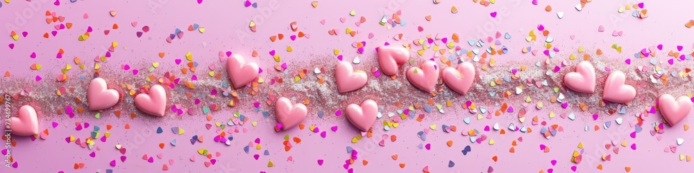 Hearts with glitter wide background.