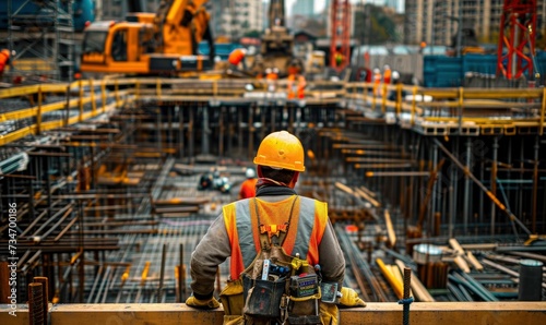 Construction worker doing iron works on a huge constructions  site. Hard work on buildings work