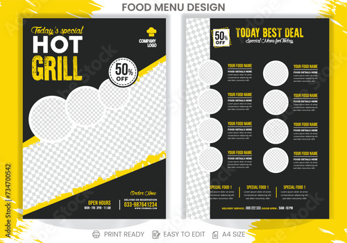 pizza,hot grill or spicy food and barbecue bbq party Fast Food Flyer Design Template cafe and ordering, junk food. Pizza, Burger, french fries flyer template in vector files.