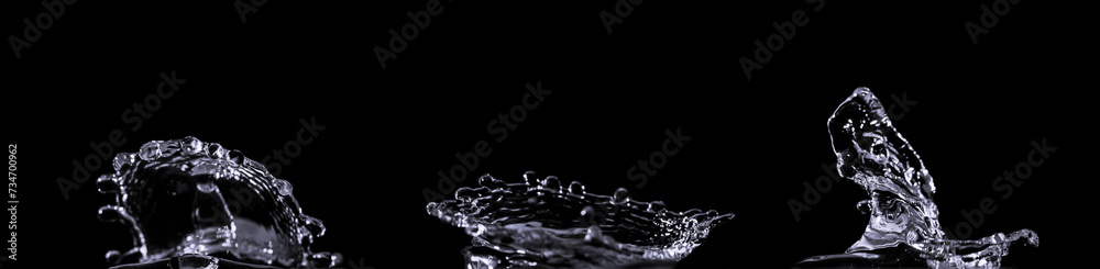 Collection of water splashes isolated on black background