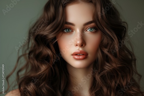 Gorgeous curly haired model a brunette with shiny waves