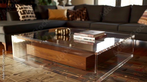 Design a chic acrylic coffee table for modern living room aesthetics