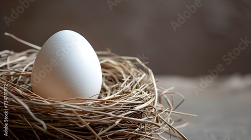 A white egg sitting on top of a nest. Suitable for various nature-themed projects and Easter-related designs