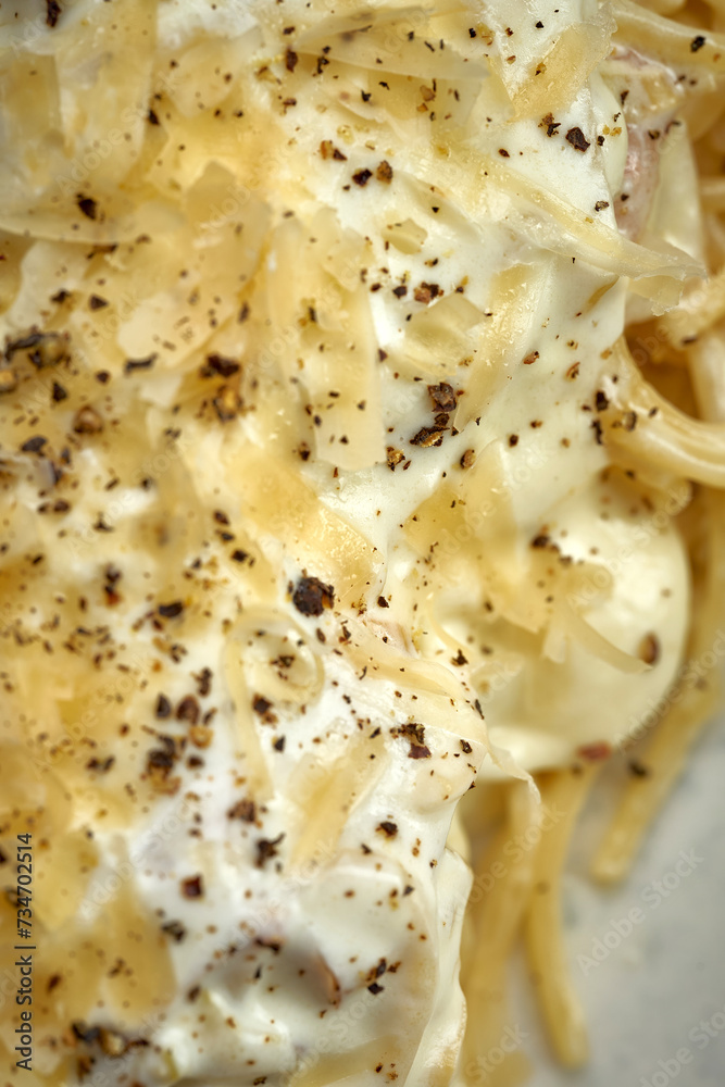 Carbonara pasta with cream and cheese in a plate Carbonara pasta with cream and cheese in a plate