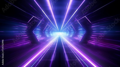abstract background of futuristic corridor with purple and blue neon lights