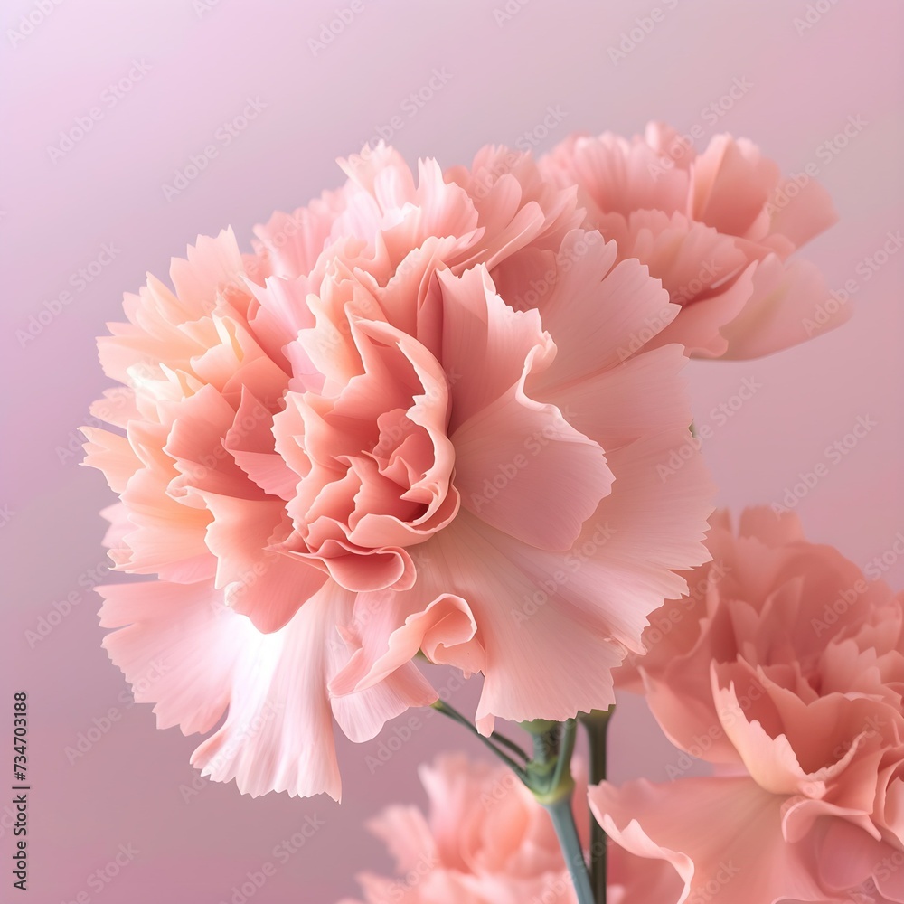 A cluster of pink carnation flowers, their ruffled petals and sweet fragrance adding a touch of femininity against a soft pink background. A cluster of pink carnation flowers, their ruffled petals and sweet fragrance adding a touch of femininity against a soft pink background.