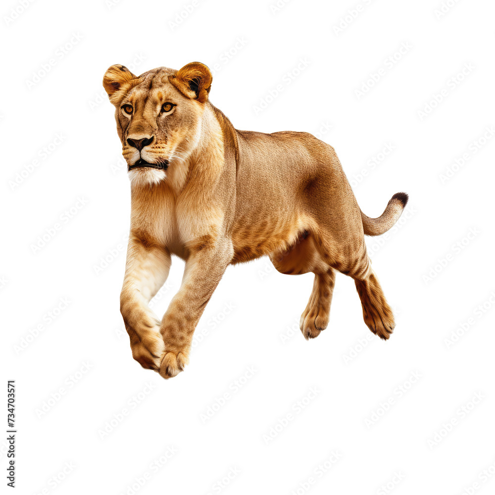 Obraz premium brown lioness isolated on white.