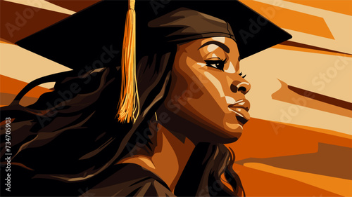Abstract black woman in a graduation cap and gown  symbolizing academic achievement.simple Vector Illustration art simple minimalist illustration creative