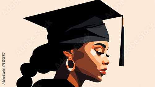 Abstract black woman in a graduation cap and gown  symbolizing academic achievement.simple Vector Illustration art simple minimalist illustration creative