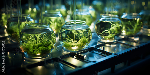Algae, microalgae research in laboratories. biotechnology, science
