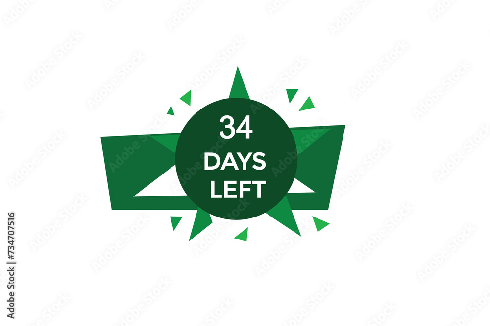 34 days left  countdown to go one time,  background template,34 days left, countdown sticker left banner business,sale, label button,