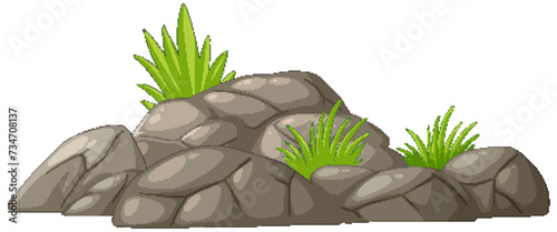 Vector illustration of rocks with fresh grass