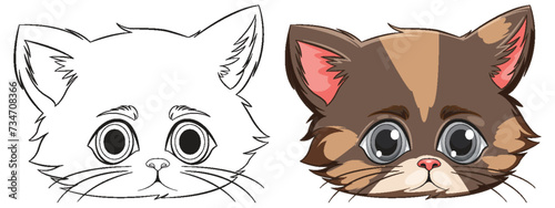 Vector drawing of a kitten, outlined and colored